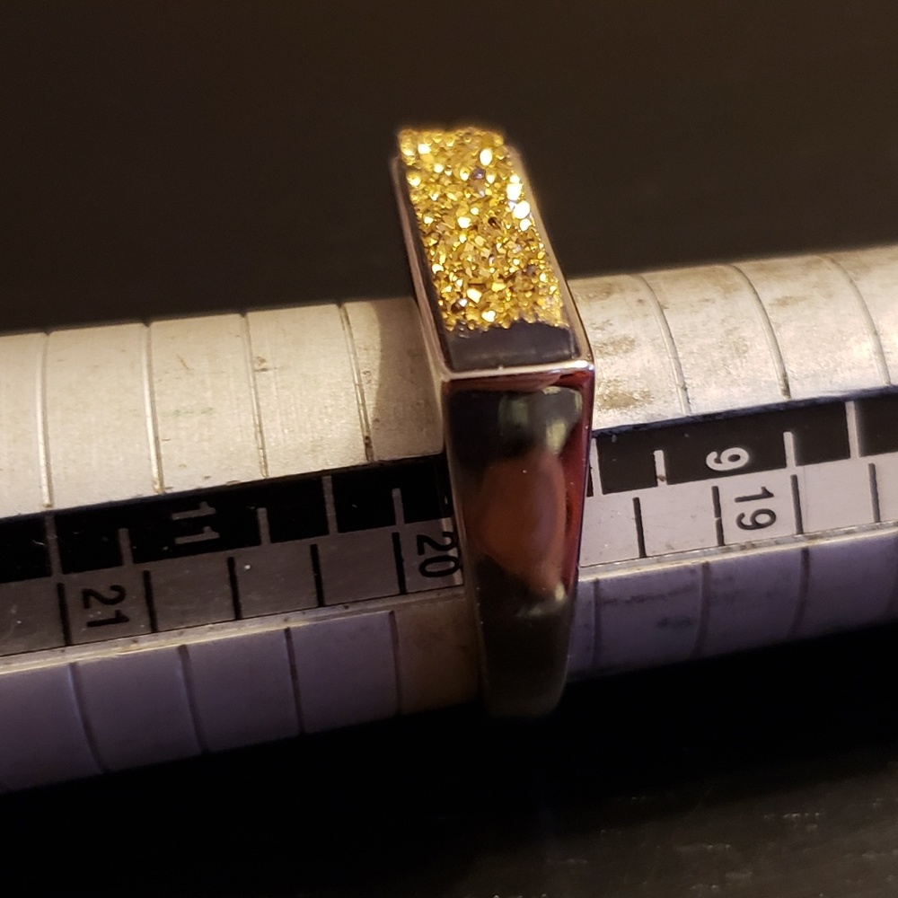 Gold Druzy Rectangular Silver Ring - image 2